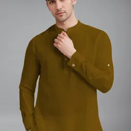 APEKTRA Mandarin Collar Roll-Up Sleeves Straight Short Kurta-picture-29