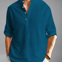 APEKTRA Mandarin Collar Roll-Up Sleeves Straight Kurta-picture-15