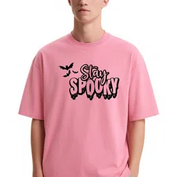 Fashnobic Men Dri-FIT Trendy Stay Spooky Printed Round Neck Cotton Oversized T-shirt-image-41