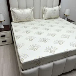 Pure Decor Royal Passion White Printed Pure Cotton 400TC Queen Bedsheet Set 2.28 x 2.54 m-image-69