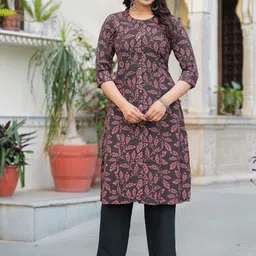 Pistaa Floral Printed Straight Pure Cotton Kurta With Trousers-picture-10