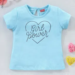 Babyhug 100% Cotton Half Sleeves Tee with Girl Power Print - Blue-image-52