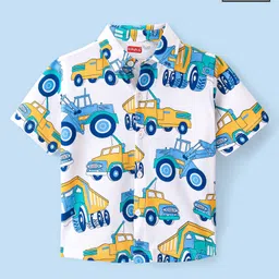 Babyhug 100% Cotton Knit Half Sleeve Shirt With JCB Print - White-picture-27