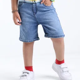 Babyhug Denim Knee Length Shorts  With Stretch Solid Colour - Blue-picture-17