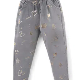 Babyhug Velour Knit Full Length Fleece & Woollen Pant with Hearts Print - Grey-picture-34