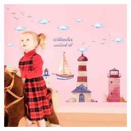 Jaamso Royals Creative Watercolor Lighthouse Kids Room Decor Wall Sticker-picture-26