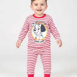 Babyhug Disney Single Jersey Knit Full Sleeves Night Suit with Stripes & 101 Dalmatian Graphics- Red & White image 1