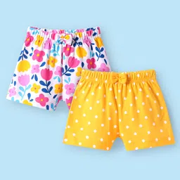 Babyhug Single Jersey Knit Mid Thigh Shorts with Polka Dot & Floral Print Pack of 2 - Yellow & White-picture-14