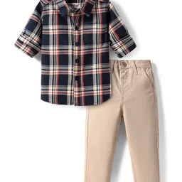 Babyhug Cotton Woven Full Sleeves Checkered Shirt & Trouser Set - Navy Blue & Beige-picture-21