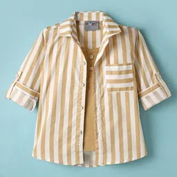 Dapper Dudes Full Sleeves Striped Shirt With Attached Tee - Fawn-picture-34