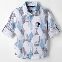 US Polo Assn 100% Cotton Woven Full Sleeves Shirt With Abstract Print - White-image-95