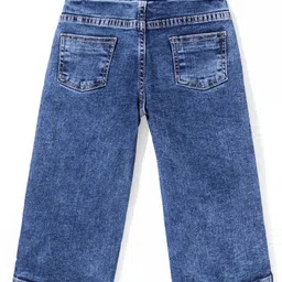 Babyhug Denim Full Length Butterfly Embroidered Stretchable Jeans - Blue image 2