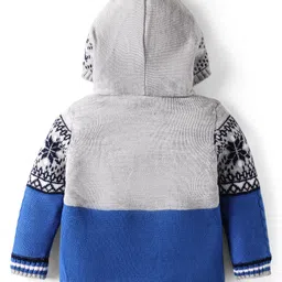 Babyhug Knitted Full Sleeves Front Open Hooded Sweater With Cable Knit Design - Blue image 2