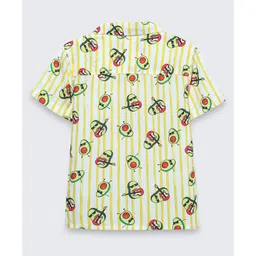 The Lion and the Fish Viscose Woven Half Sleeves Striped Avocado Printed Shirt - Lemon Yellow image 3