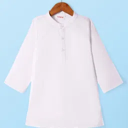 Babyhug Cotton Woven Full Sleeves Kurta Pajama Set with Nehru Jacketand Geometric Print - White & Blue image 3