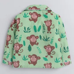 Knitting Doodles Pure Cotton Woven Full Sleeves Monkeys Printed Coordinating Shirt & Pajama Set - Green image 4