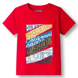 Pine Kids Single Jersey Knit Half Sleeves Shorts Night Suit With Text Print - Red image 2