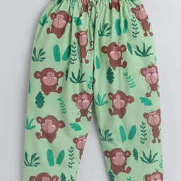 Knitting Doodles Pure Cotton Woven Full Sleeves Monkeys Printed Coordinating Shirt & Pajama Set - Green image 5