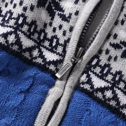 Babyhug Knitted Full Sleeves Front Open Hooded Sweater With Cable Knit Design - Blue image 4