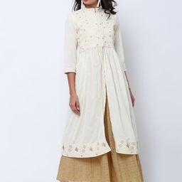 Vishudh Women Cream-Coloured Embroidered Straight Kurta-picture-23