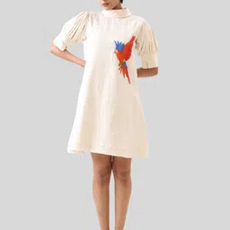 Jilmil Embroidered Khadi A-Line Dress image 1