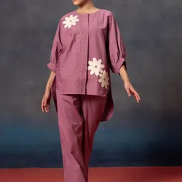 Bannos Swagger Printed Round Neck Top With Trousers Co-Ords Set-image-67