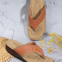 TRASE Tan Brown Laser Cut Comfort Flats-picture-0