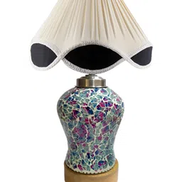 Aura Off-White & Green Frustum Shape Glass & Wooden Table Lamp image 4