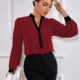 Stylecast X Slyck Vertical Striped Mandarin Collar Top-image-69