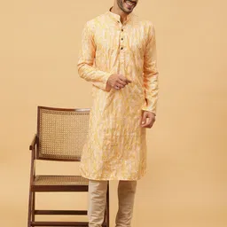 TABARD Checked Embroidered Mandarin Collar Pure Cotton Straight Kurta With Churidar-image-34