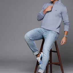 Allen Solly Men Blue Solid Mock Collar Half Zipper Sweatshirt-picture-40