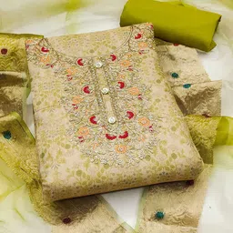 SHADOW & SAINING Ethnic Motifs Embellished Organza Semi-Stitched Dress Material-picture-18