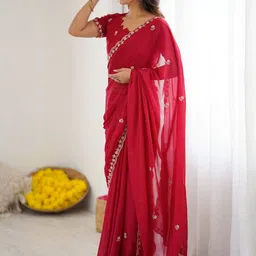 Anouk Embellished Embroidered Pure Georgette Heavy Work Saree image 2