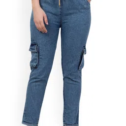 NEUNK Women Comfort Solid Mid-Rise No Fade Stretchable Cargo Styles Regular Fit Jeans-picture-22