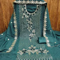 BlissFlair Floral Embroidered Thread Work Chanderi Cotton Unstitched Dress Material image 3