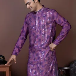 PulseIQ Men Purple Embellished Mirror Work Ethnic Kurta-picture-41