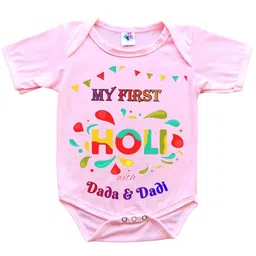 Cute Pals Infants My 1st Holi with Dada and Dadi Printed Cotton Bodysuit-image-81