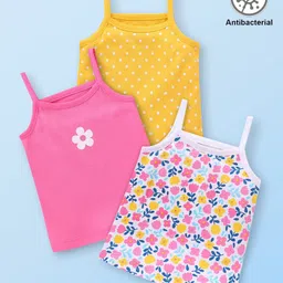 Babyhug 100% Cotton Sleeveless Antibacterial Slips  with Floral & Polka Dot Print Pack of 3 - Multicolour-picture-27