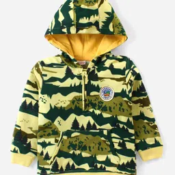 Babyhug Cotton Knit Full Sleeves Hooded Sweatshirt with Camouflage Design & Patch Detailing - Dark Green image 2