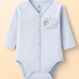 I Bears Interlock Knit Full Sleeves Onesie & Leggings With Animal Print - Light Blue image 2