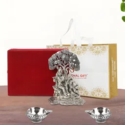 INTERNATIONAL GIFT Silver-Toned 3 Pcs Radha Krishna Idol Showpiece With Diya And Gift Box-picture-10
