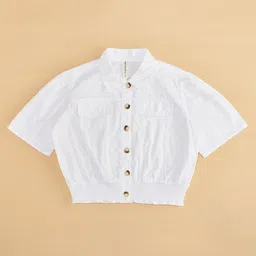 Pantaloons Junior Cotton Half Sleeves Smocked Top - White image 4