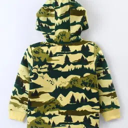 Babyhug Cotton Knit Full Sleeves Hooded Sweatshirt with Camouflage Design & Patch Detailing - Dark Green image 3