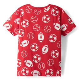 kookie kids india Kookie Kids Single Jersey Knit Half Sleeves Shorts Co-Ord Night Suit With Sport Theme Print - Red image 3