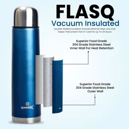 SPEEDEX Flasq Vacuum Insulated 24 Hrs Hot & Cold Thermosteel Water Bottle (500 ml, Blue ) image 3
