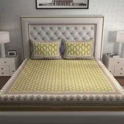 MILAAV Olive Green 144 TC King Bedsheet with 2 Pillow Covers-picture-16