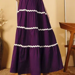 ZWERLON Self Design A-Line Tiered Flair Maxi Skirt image 2