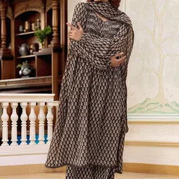 Aaghnya Ethnic Motifs Printed Round Neck Panelled A-Line Kurta With Trousers & Dupatta-image-70