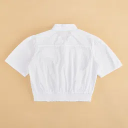 Pantaloons Junior Cotton Half Sleeves Smocked Top - White image 5