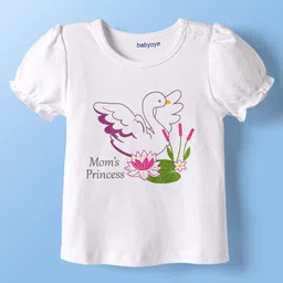 Babyoye 100% Cotton Knit Half Puffed Sleeves Eco Jiva Finish Inner Tee & Dungaree with Duck Print - Pink & White image 4